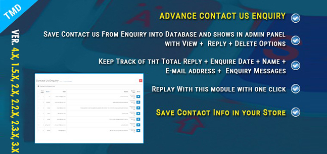 Contact us form save , reply , delete from admin ocmod 2.x